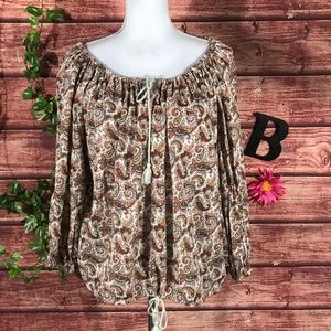 Ralph Lauren Denim & Supply Blouse Top Medium Red Gold Paisley Boho Western Slim